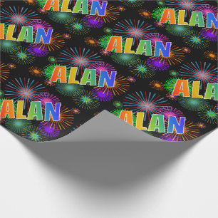 Regenbogen- Vorname "ALAN" + Feuerwerke Geschenkpapier