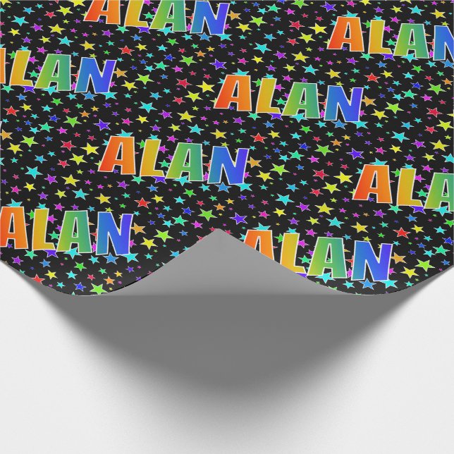 Regenbogen Vorname "ALAN" + Sterne Geschenkpapier (Ecke)