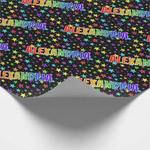 Regenbogen Vorname "ALEXANDRIA" + Sterne Geschenkpapier