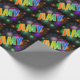 Regenbogen Vorname "AMY" + Feuerwerk Geschenkpapier