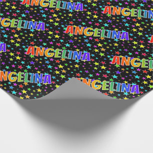 Regenbogen Vorname "ANGELINA" + Sterne Geschenkpapier