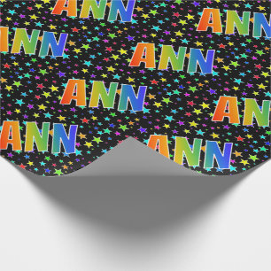Regenbogen Vorname "ANN" + Sterne Geschenkpapier