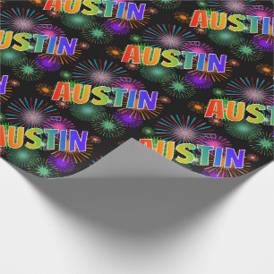 Regenbogen Vorname "AUSTIN" + Feuerwerk Geschenkpapier