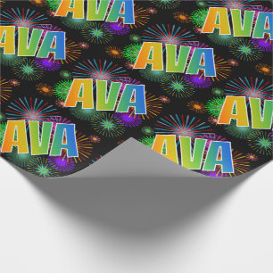 Regenbogen Vorname "AVA" + Feuerwerk Geschenkpapier