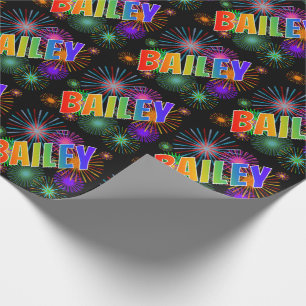 Regenbogen Vorname "BAILEY" + Feuerwerk Geschenkpapier