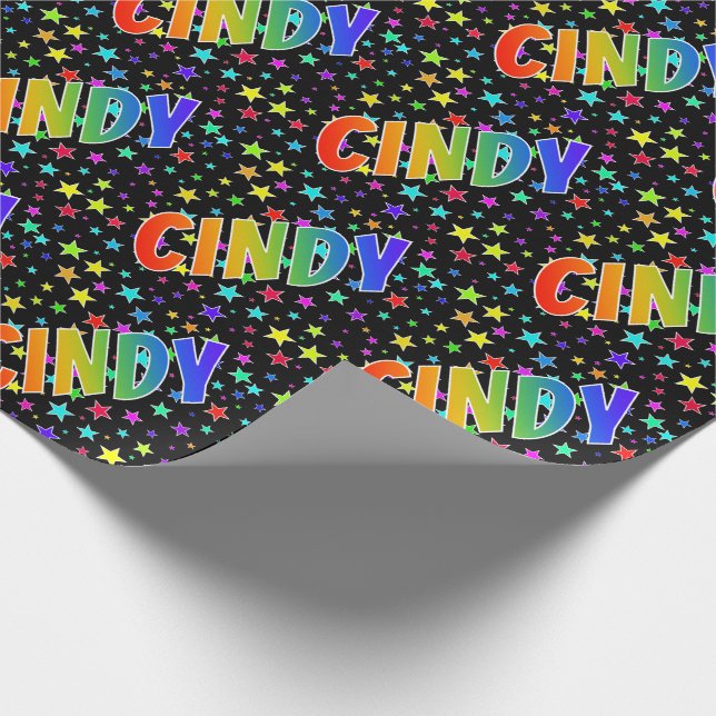 Regenbogen- Vorname "CINDY" + Sterne Geschenkpapier (Ecke)