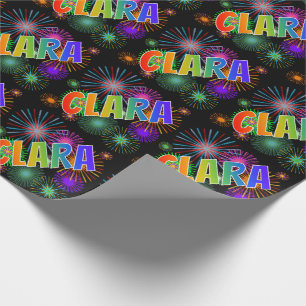 Regenbogen Vorname "CLARA" + Feuerwerk Geschenkpapier
