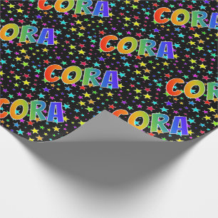 Regenbogen Vorname "CORA" + Sterne Geschenkpapier