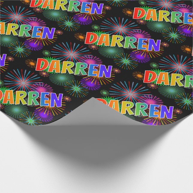 Regenbogen- Vorname "DARREN" + Feuerwerke Geschenkpapier (Ecke)