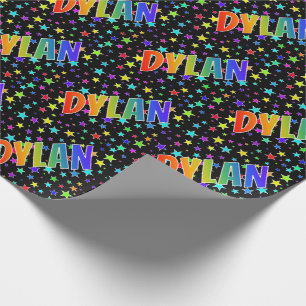 Regenbogen Vorname "DYLAN" + Sterne Geschenkpapier