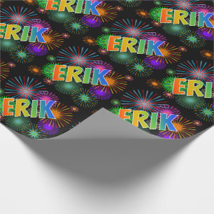 Regenbogen Vorname "ERIK" + Feuerwerk Geschenkpapier