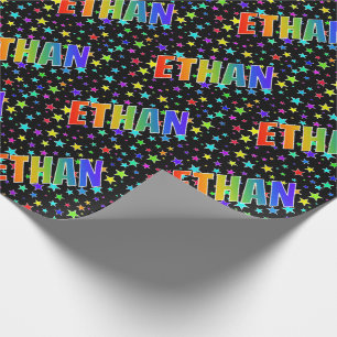 Regenbogen Vorname "ETHAN" + Sterne Geschenkpapier