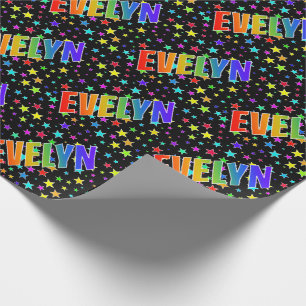 Regenbogen Vorname "EVELYN" + Sterne Geschenkpapier