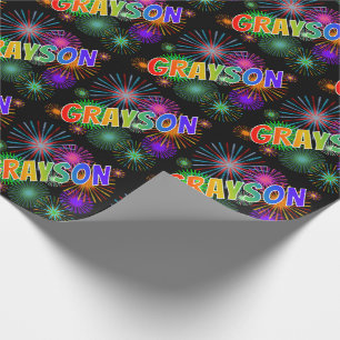 Regenbogen Vorname "GRAYSON" + Feuerwerk Geschenkpapier