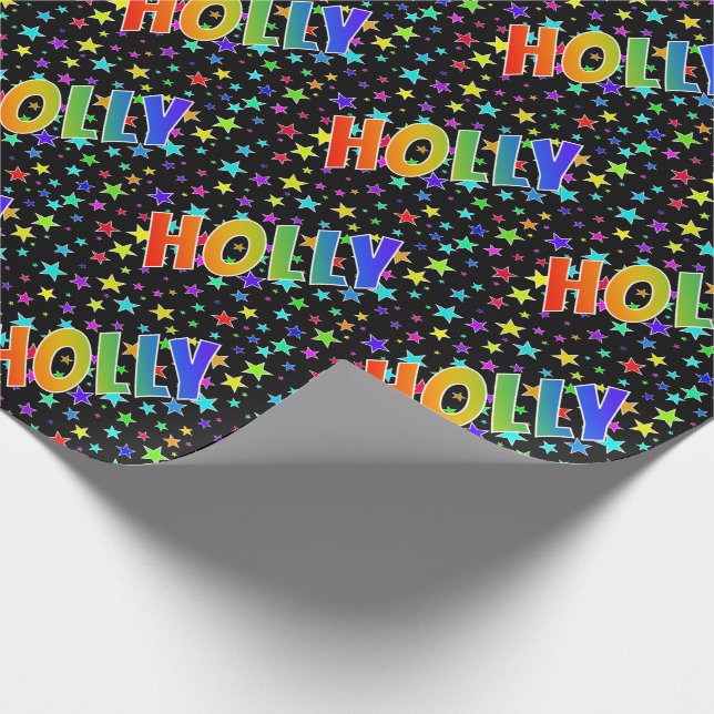 Regenbogen Vorname "HOLLY" + Sterne Geschenkpapier (Ecke)