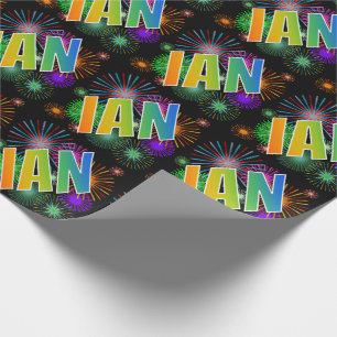 Regenbogen- Vorname "IAN" + Feuerwerke Geschenkpapier