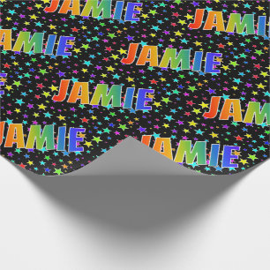 Regenbogen- Vorname "JAMIE" + Sterne Geschenkpapier