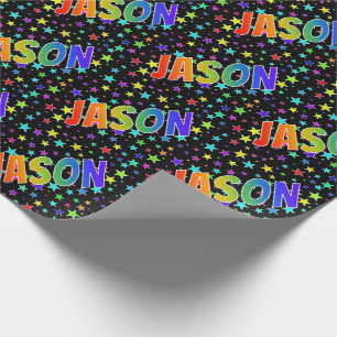 Regenbogen Vorname "JASON" + Sterne Geschenkpapier