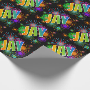 Regenbogen Vorname "JAY" + Feuerwerk Geschenkpapier