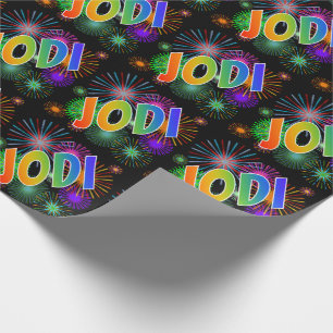 Regenbogen Vorname "JODI" + Feuerwerk Geschenkpapier