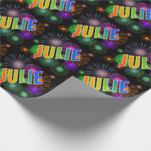 Regenbogen Vorname "JULIE" + Feuerwerk Geschenkpapier