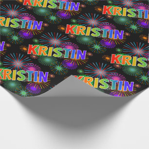 Regenbogen Vorname "KRISTIN" + Feuerwerk Geschenkpapier