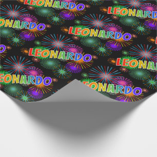 Regenbogen Vorname "LEONARDO" + Feuerwerk Geschenkpapier