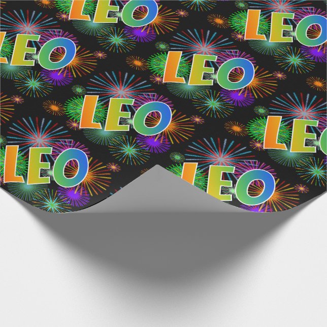 Regenbogen- Vorname "LÖWE" + Feuerwerke Geschenkpapier (Ecke)