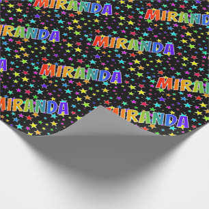 Regenbogen Vorname "MIRANDA" + Sterne Geschenkpapier