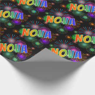 Regenbogen Vorname "NOVA" + Feuerwerk Geschenkpapier