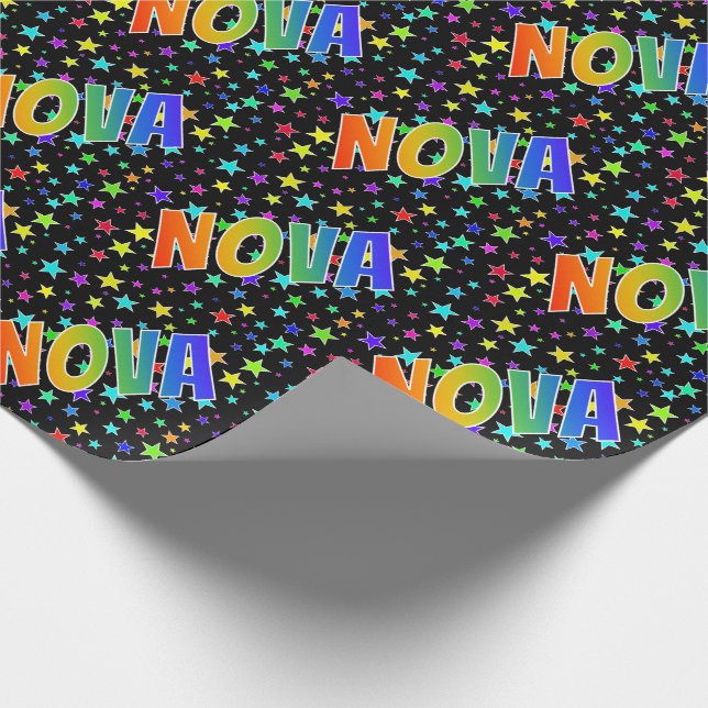 Regenbogen- Vorname "NOVA" + Sterne Geschenkpapier (Ecke)