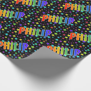 Regenbogen Vorname "PHILIP" + Sterne Geschenkpapier