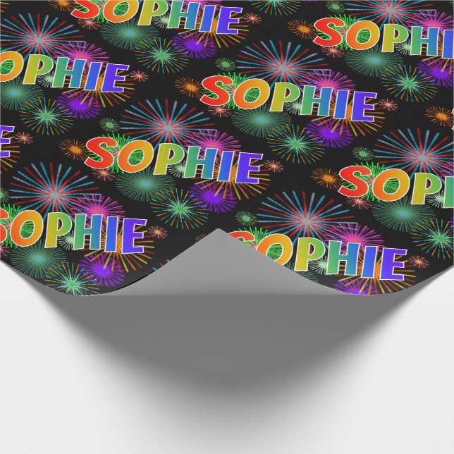 Regenbogen- Vorname "SOPHIE" + Feuerwerke Geschenkpapier (Ecke)