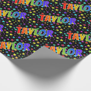 Regenbogen Vorname "TAYLOR" + Sterne Geschenkpapier