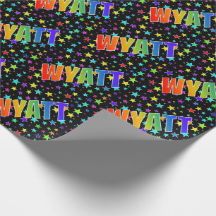 Regenbogen Vorname "WYATT" + Sterne Geschenkpapier