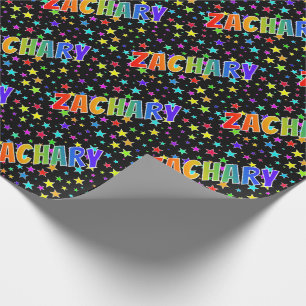 Regenbogen- Vorname "ZACHARY" + Sterne Geschenkpapier