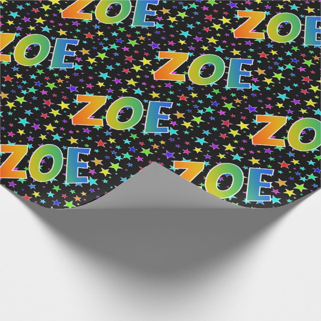 Regenbogen- Vorname "ZOE" + Sterne Geschenkpapier (Ecke)
