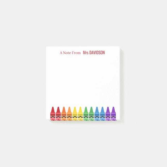 Regenbogen-Wachsmalstifte Personalisierter Lehrer Post-it Klebezettel (Vorderseite)