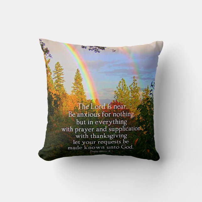 Regenbogen-Wald-Christliche-Schrift Bibelvers Kissen (Vorderseite)
