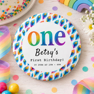 Regenbogen-Wasserfarbe 1. Geburtstag Farbige Bab Button