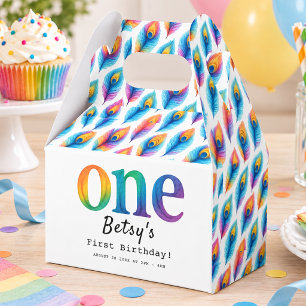 Regenbogen-Wasserfarbe 1. Geburtstag   Farbige Bab Geschenkschachtel