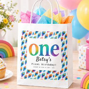 Regenbogen-Wasserfarbe 1. Geburtstag   Farbige Bab Geschenktütchen