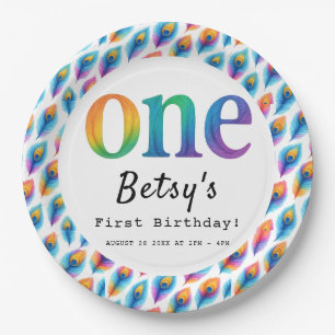 Regenbogen-Wasserfarbe 1. Geburtstag Farbige Bab Pappteller
