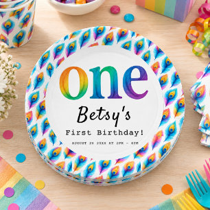 Regenbogen-Wasserfarbe 1. Geburtstag Farbige Bab Pappteller