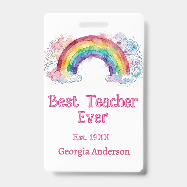 Regenbogen Wasserfarbe Pastell bester Lehrer ever  Ausweis (Vorderseite)