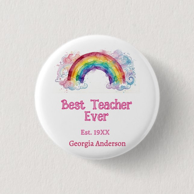 Regenbogen Wasserfarbe Pastell bester Lehrer ever  Button (Vorderseite)