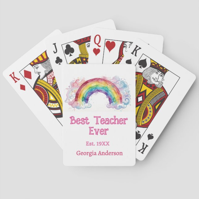 Regenbogen Wasserfarbe Pastell bester Lehrer ever  Spielkarten (Rückseite)