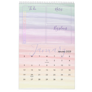 Regenbogen Wasserfarbe Pinselstriche Monatsplaner Kalender