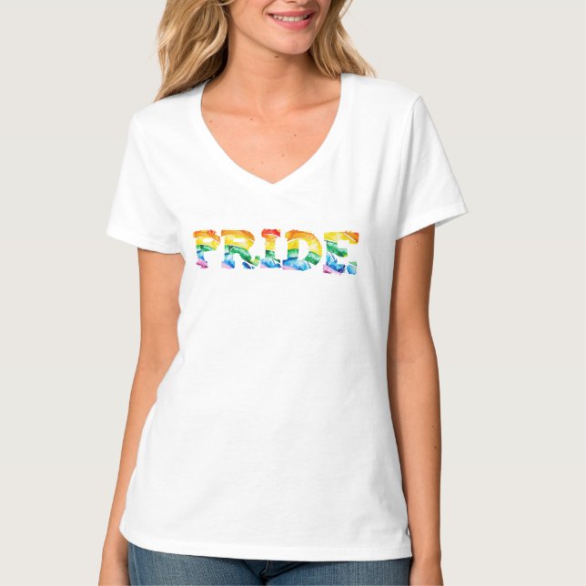 Regenbogen-Wasserfarbe PRIDE-Typografie-Kunst LGB  T-Shirt (Vorderseite)