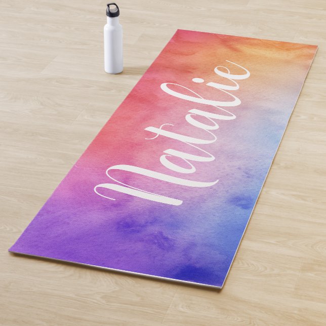 Regenbogen-Wasserfarbe-Script-Monogramm-Name Yogamatte (Beispiel)